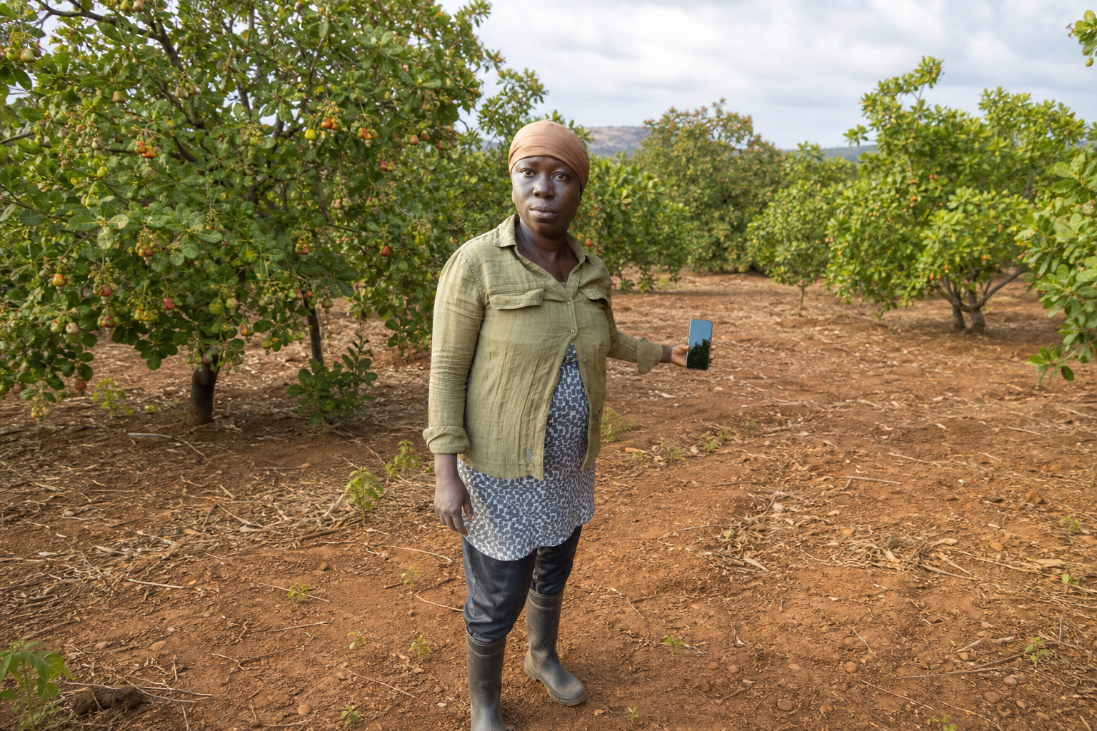 Ataa Christiana, a cashew farmer from Brodi, Ghana, in her farm